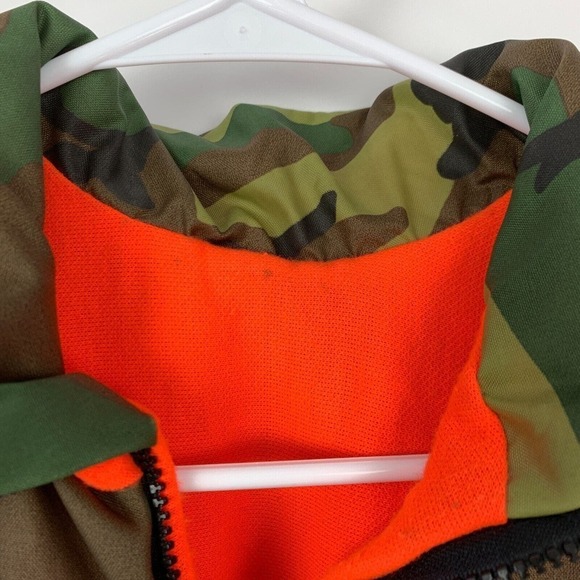 Vintage Blaze Orange Camo Nylon Pockets Full Zip Hunting Ammo Vest Med Large - Picture 3 of 5